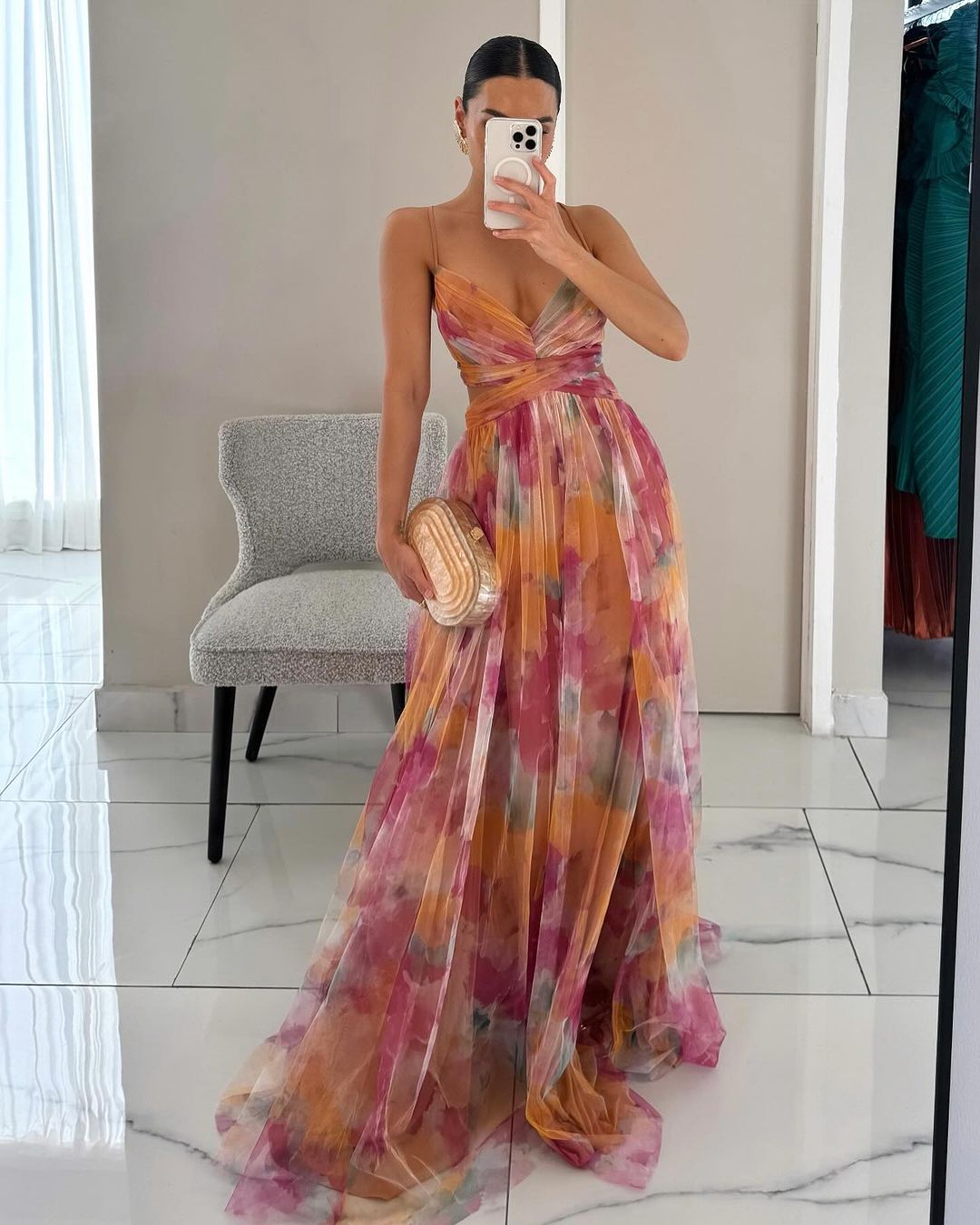 Elegant Printed Lace-Up Maxi Dress